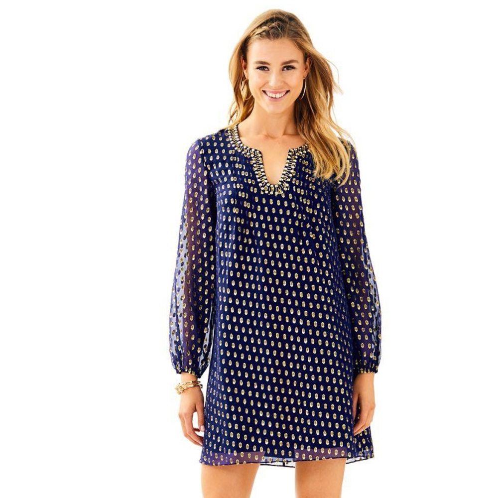Lilly Pulitzer navy and gold tunic dress